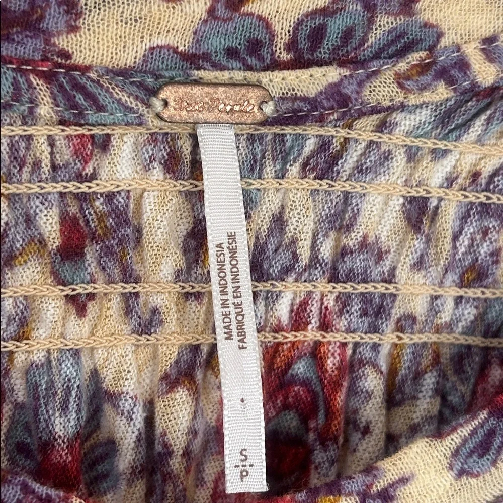 FREE PEOPLE Boho Multi-Color Floral Cropped Blouse Size Small